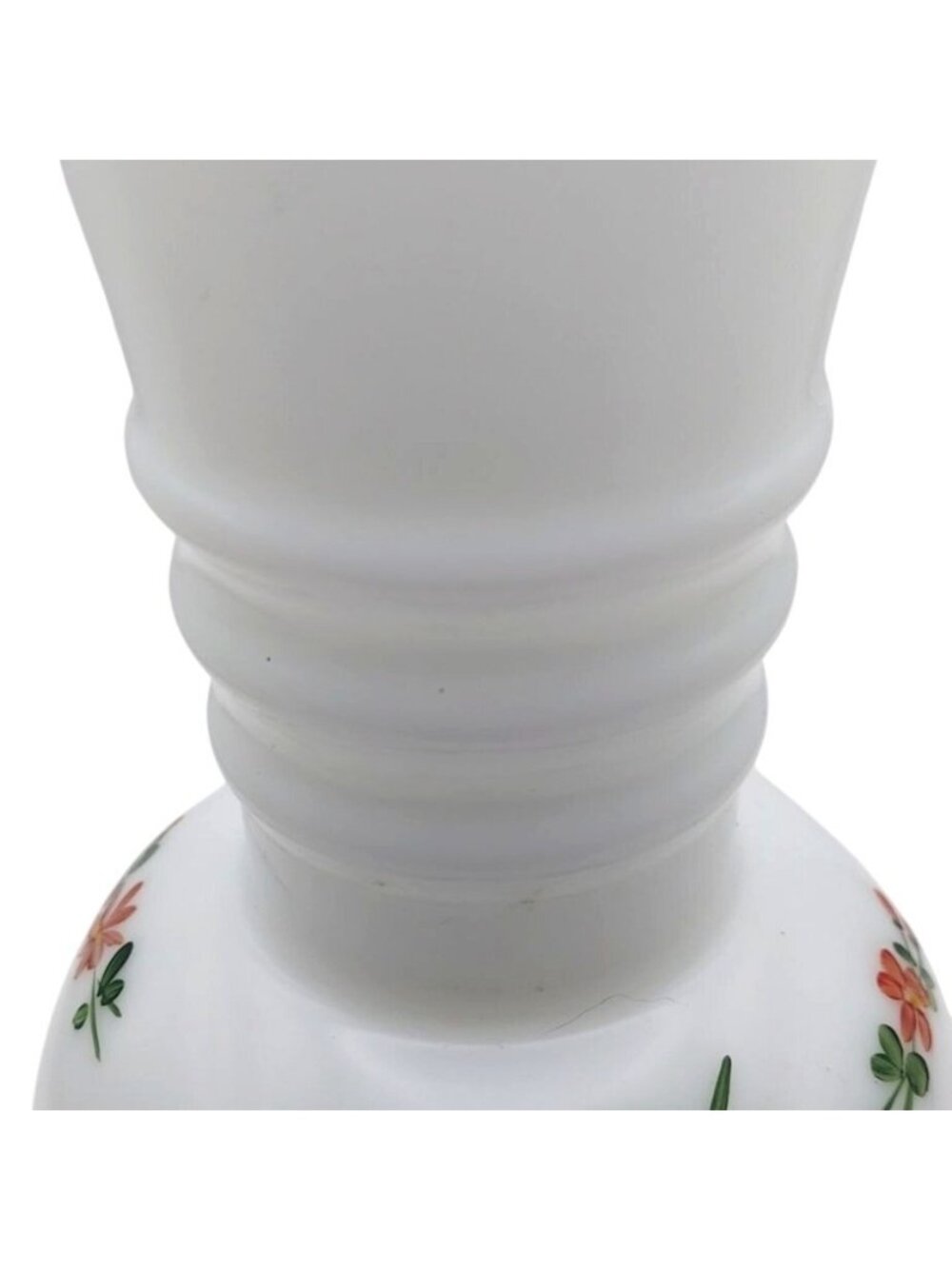 Milk Glass Ball Vase Hand Painted Floral Ribbed Gold Trim Vintage Cottagecore - Picture 5 of 7
